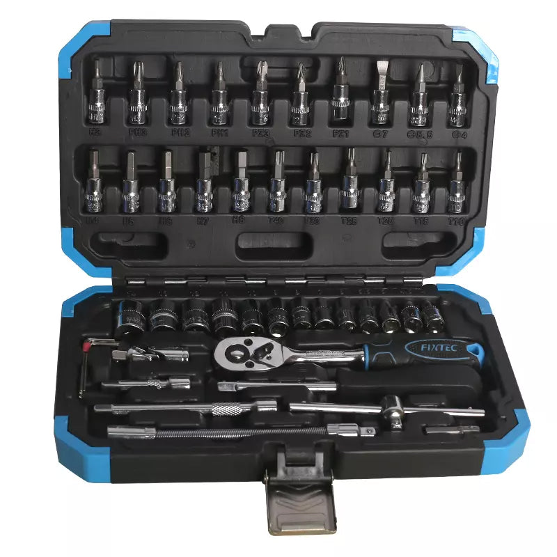 Car Mechanics Tool Set with 1/4 inch Drive Quick Reversible Ratchet Handle (46-Pieces) 
