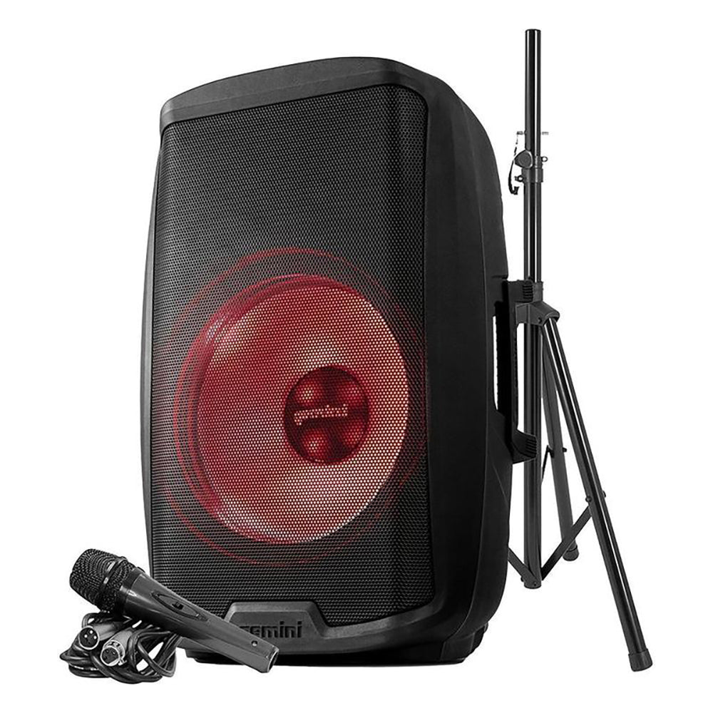 AS-2115BT-LT-PK 15" 2000W Bluetooth LED Powered PA Speaker Package with Stand & Microphone